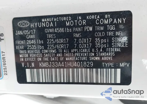 2017 Hyundai Tucson Se from USA, damaged, VIN KM8J33A41HU401829